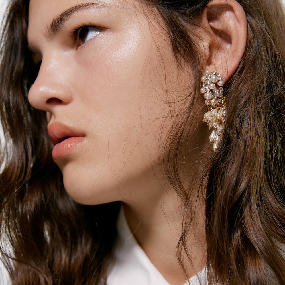 Pearl and Crystal Cascade Pin Earrings JLT12520