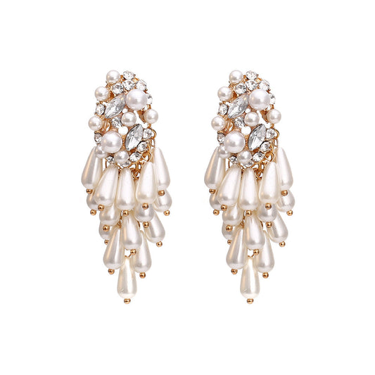 Pearl and Crystal Cascade Pin Earrings JLT12520