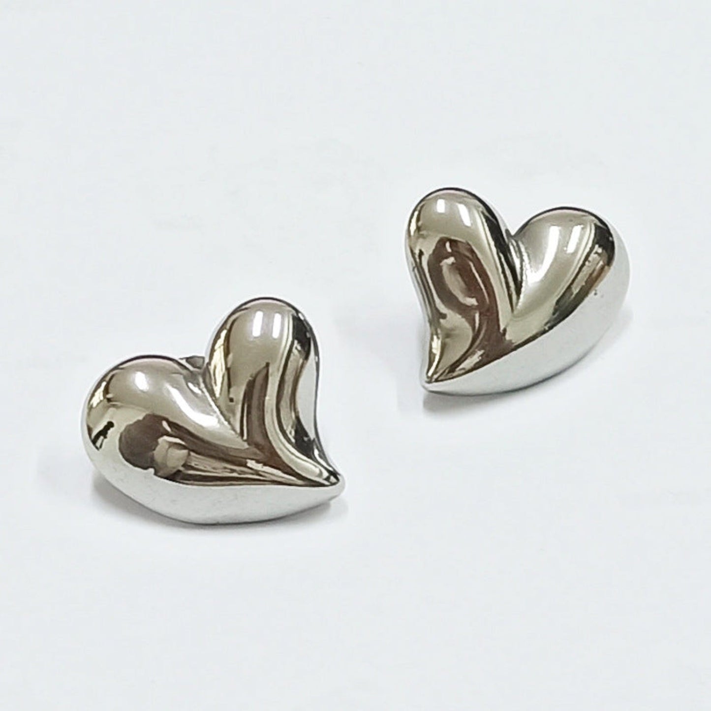 Silver Sculptural Puffy Heart Stud Earrings JLT12672