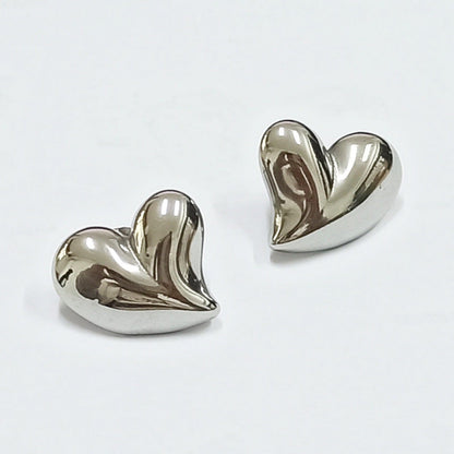 Silver Sculptural Puffy Heart Stud Earrings JLT12672