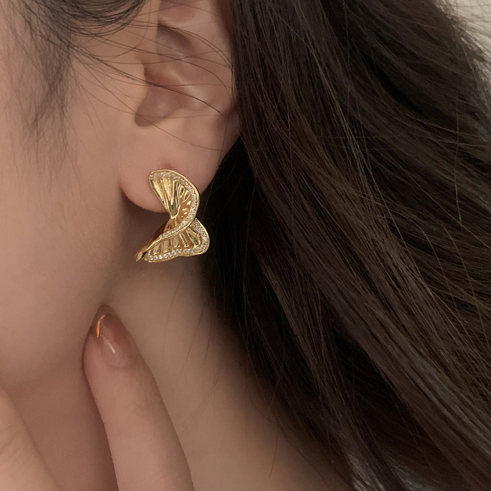 Semi Twisted Gold Pin Earrings JLT12701