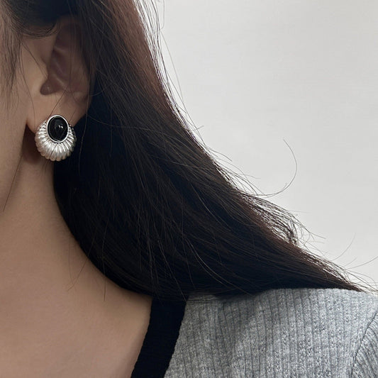 Oval Onyx Silver Stud Earrings JLT12712