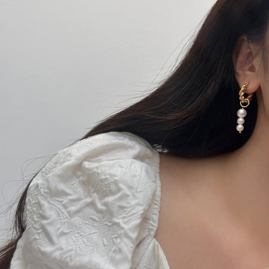 Golden Pearl Drop Earrings JLT12745
