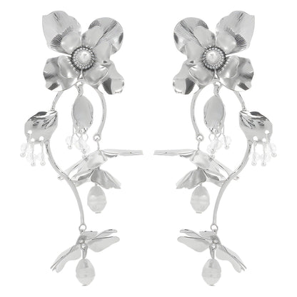 Vintage Floral Style Silver Drop Earrings JLT12866