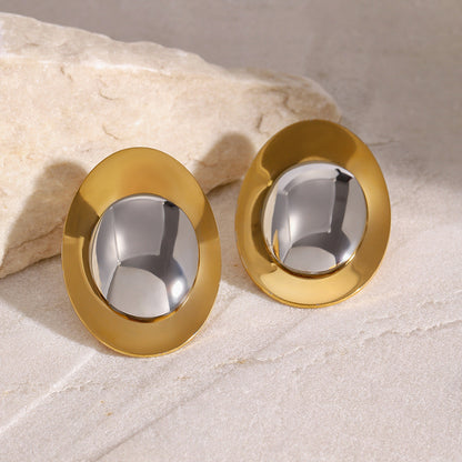 Oval Shaped Duo Rounded Stud Gold-Silver Earring JLT12921