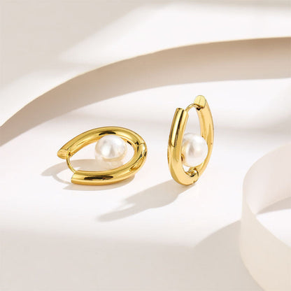 Oval Shaped Pearl Hoop Earring JLT12982