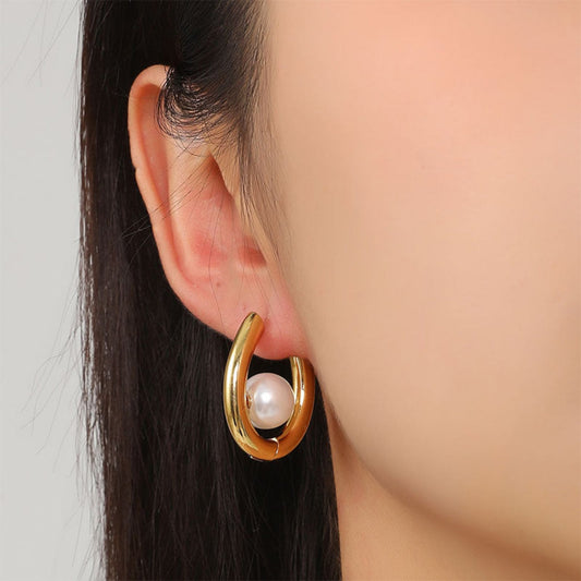 Oval Shaped Pearl Hoop Earring JLT12982