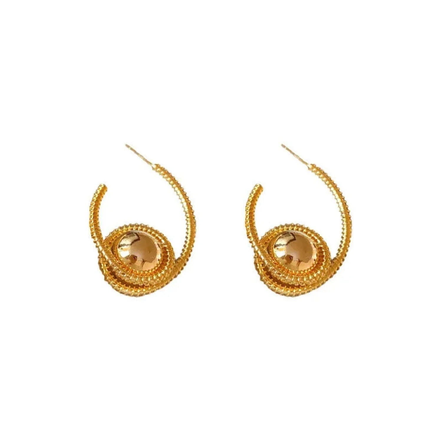 Gold Spiral Basket Hoop Earrings JLT13578