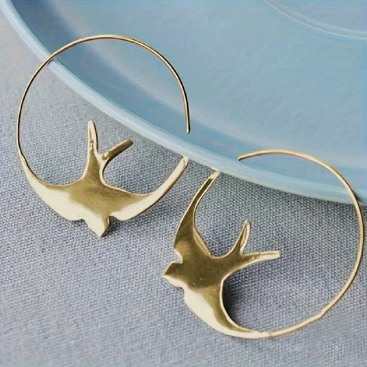 Gold Swallow Silhouette Hoop Earrings JLT13583