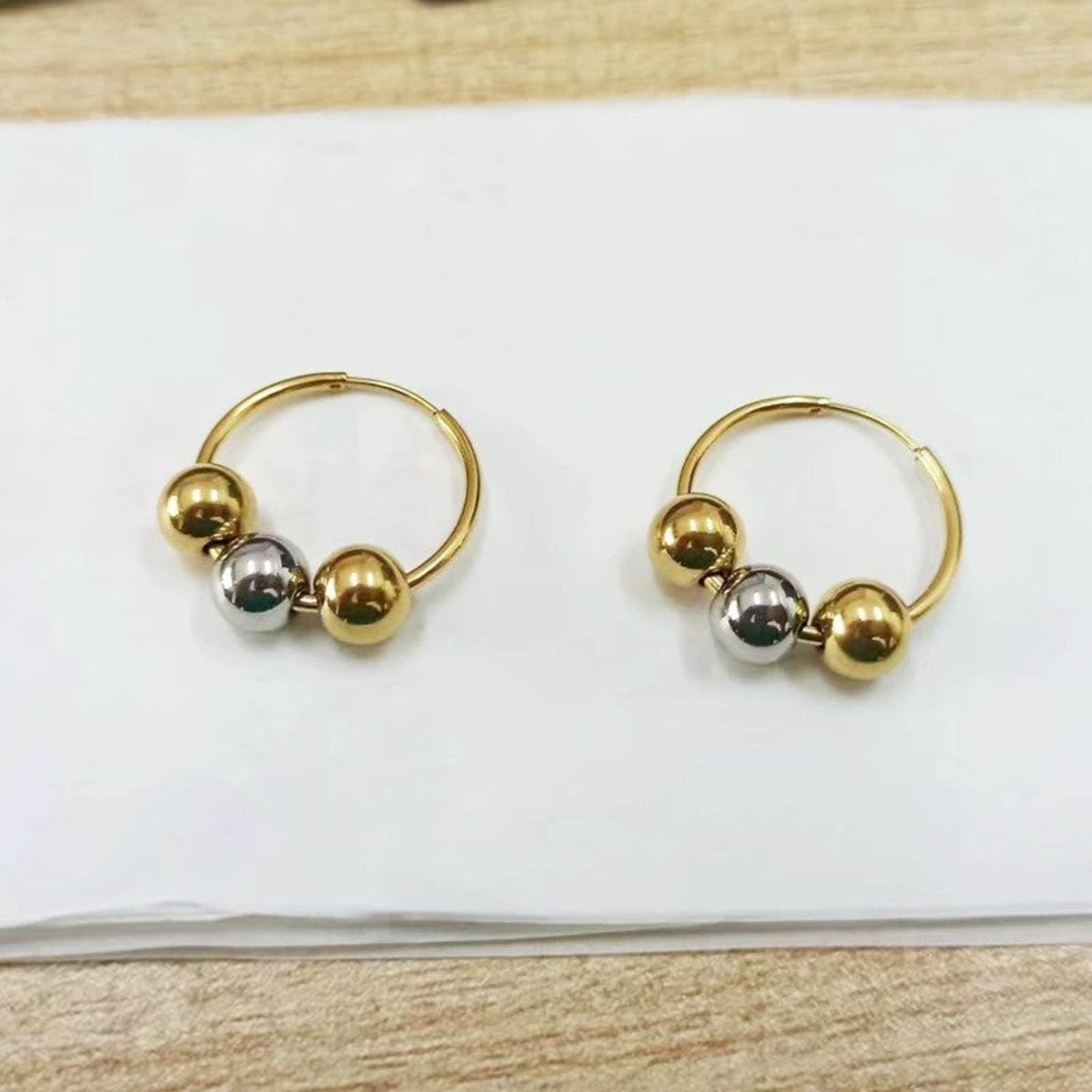 Mixed Metal Beaded Gold Hoops JLT13665