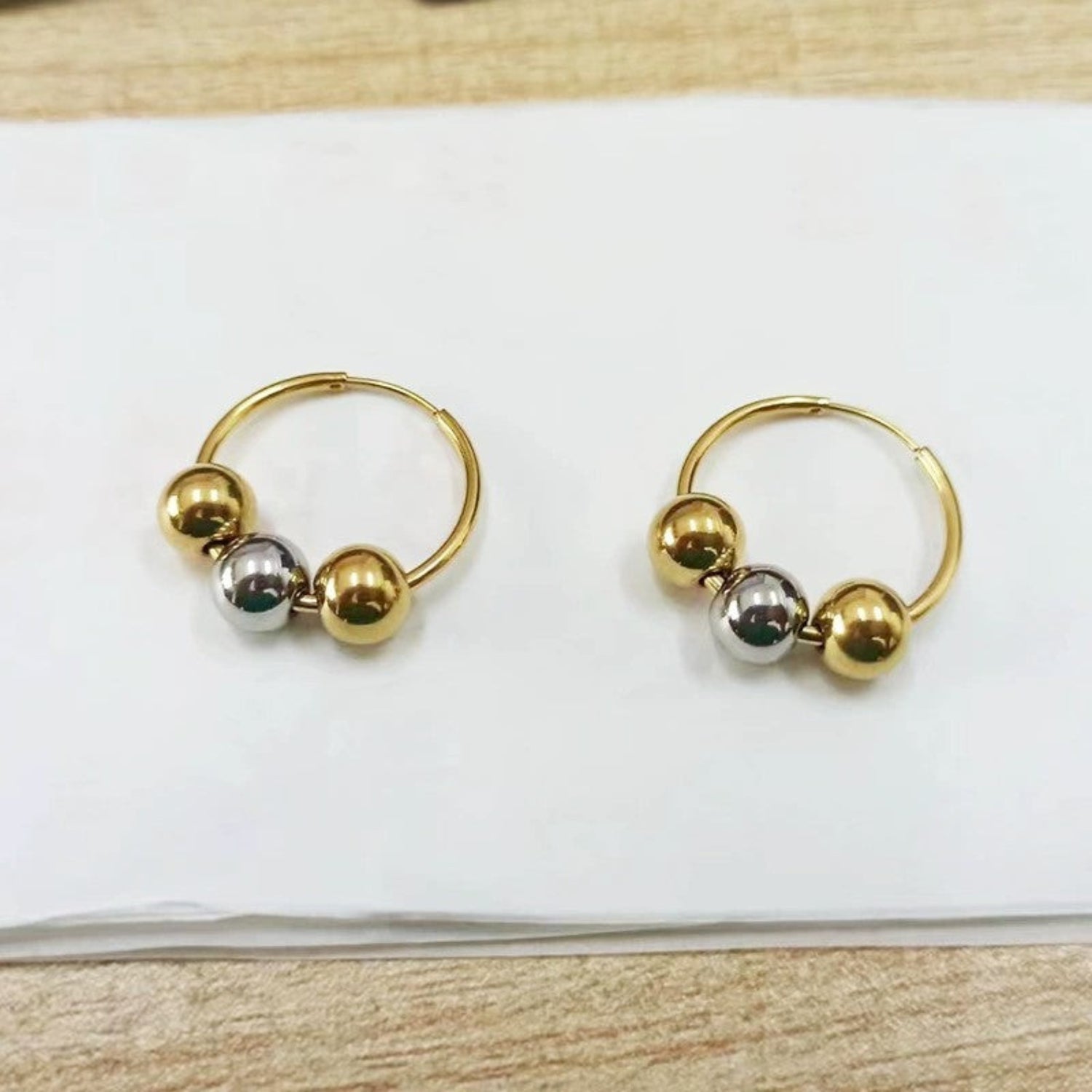 Mixed Metal Beaded Gold Hoops JLT13665