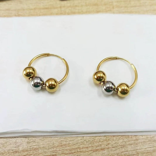 Mixed Metal Beaded Gold Hoops JLT13665
