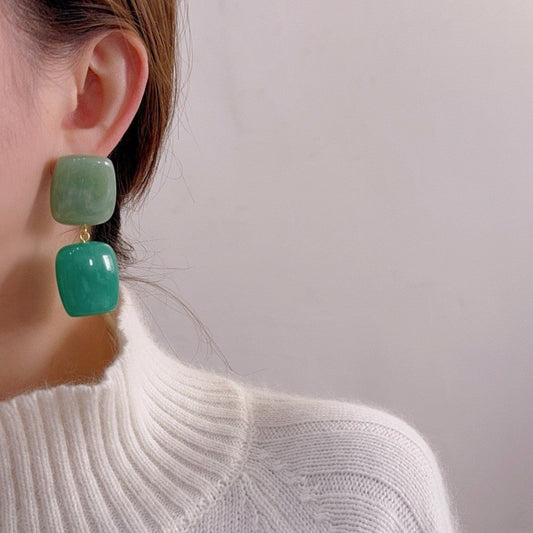 Green Tiered Sculptural Resin Earrings JLT13668