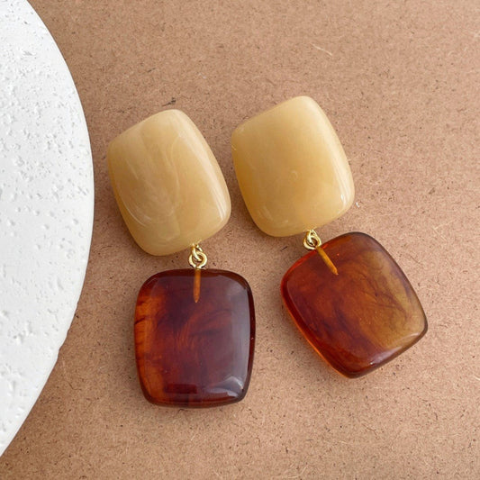 Brown Tiered Sculptural Resin Earrings JLT13669