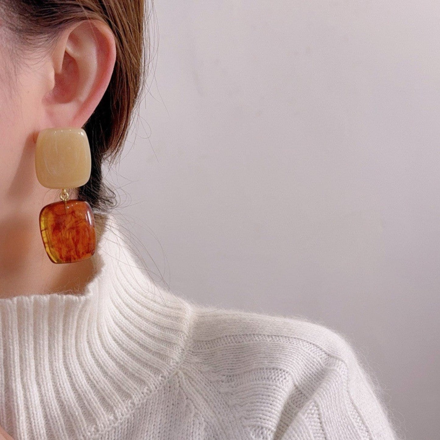 Brown Tiered Sculptural Resin Earrings JLT13669