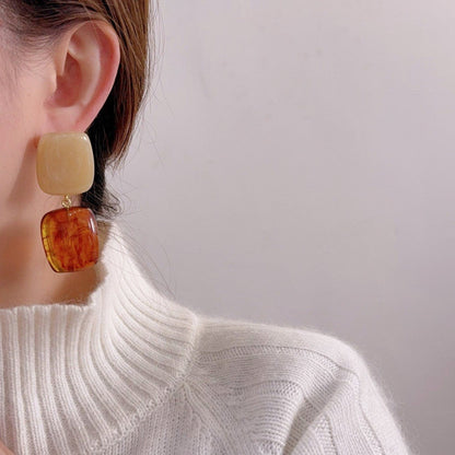 Brown Tiered Sculptural Resin Earrings JLT13669