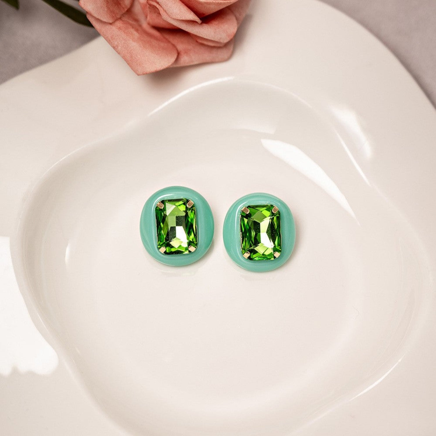 Emerald Crystal Mint Resin Studs JLT13679