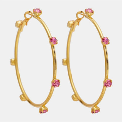 Gold Pink Crystal Hoop Earrings JLT13683