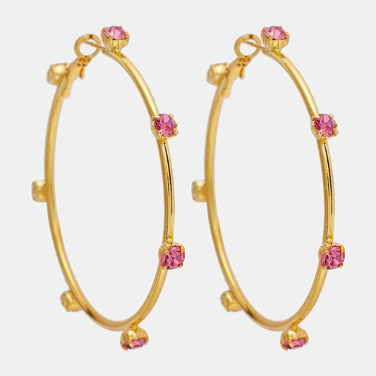 Gold Pink Crystal Hoop Earrings JLT13683