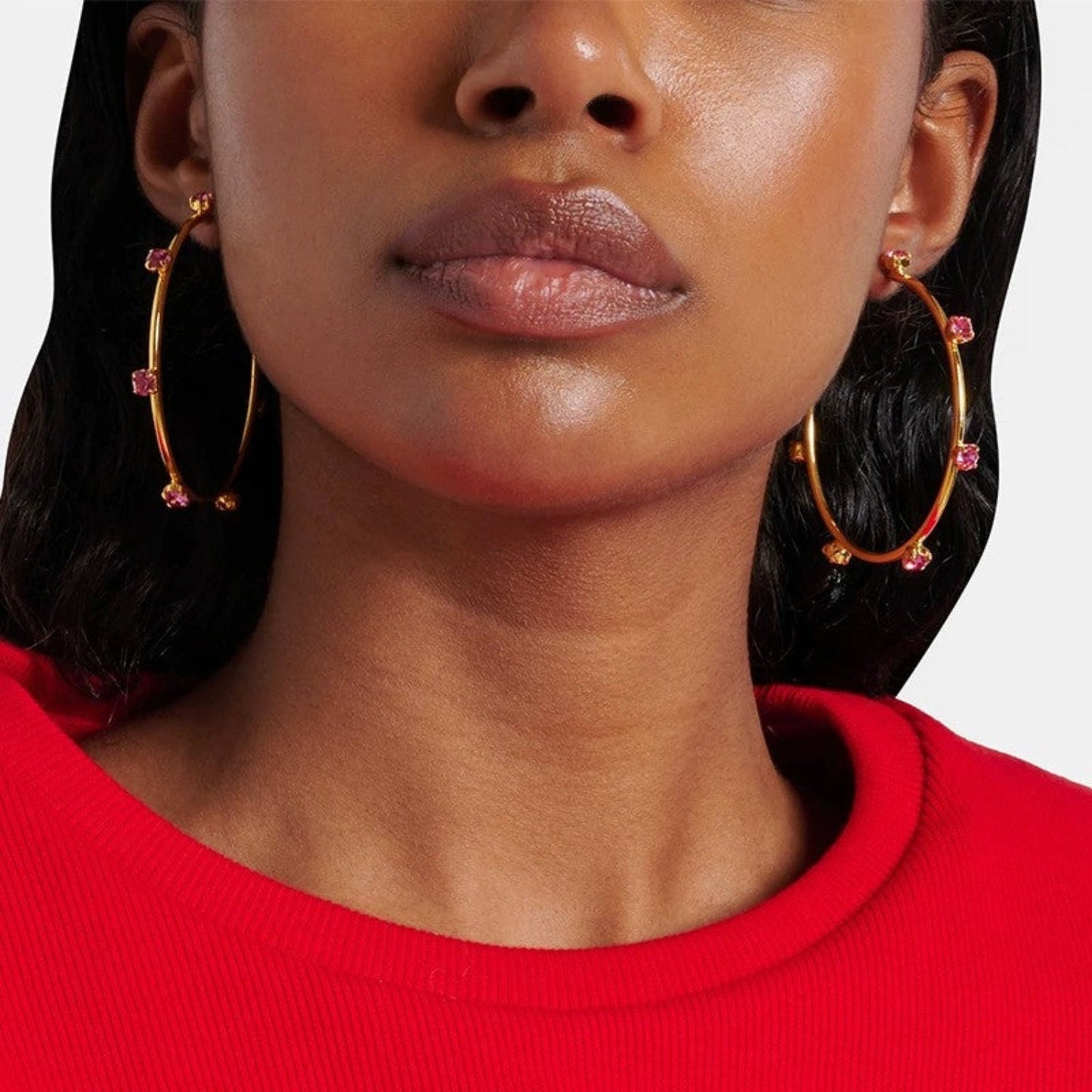 Gold Pink Crystal Hoop Earrings JLT13683