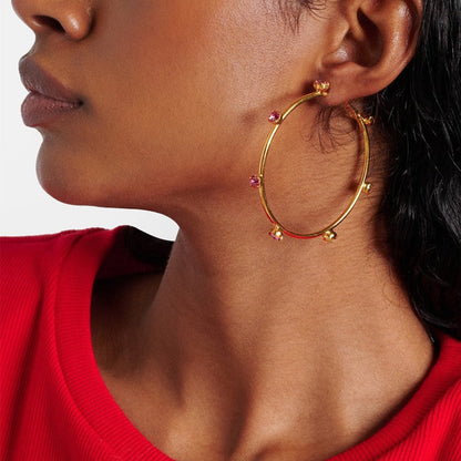 Gold Pink Crystal Hoop Earrings JLT13683