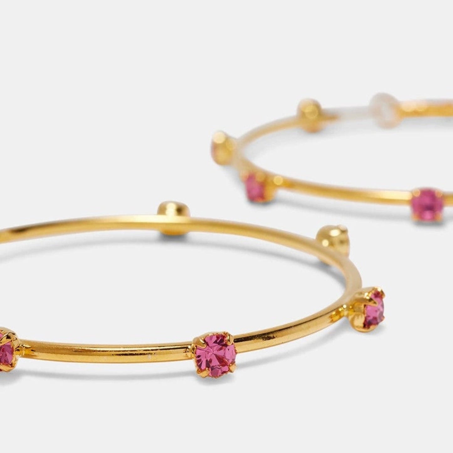 Gold Pink Crystal Hoop Earrings JLT13683