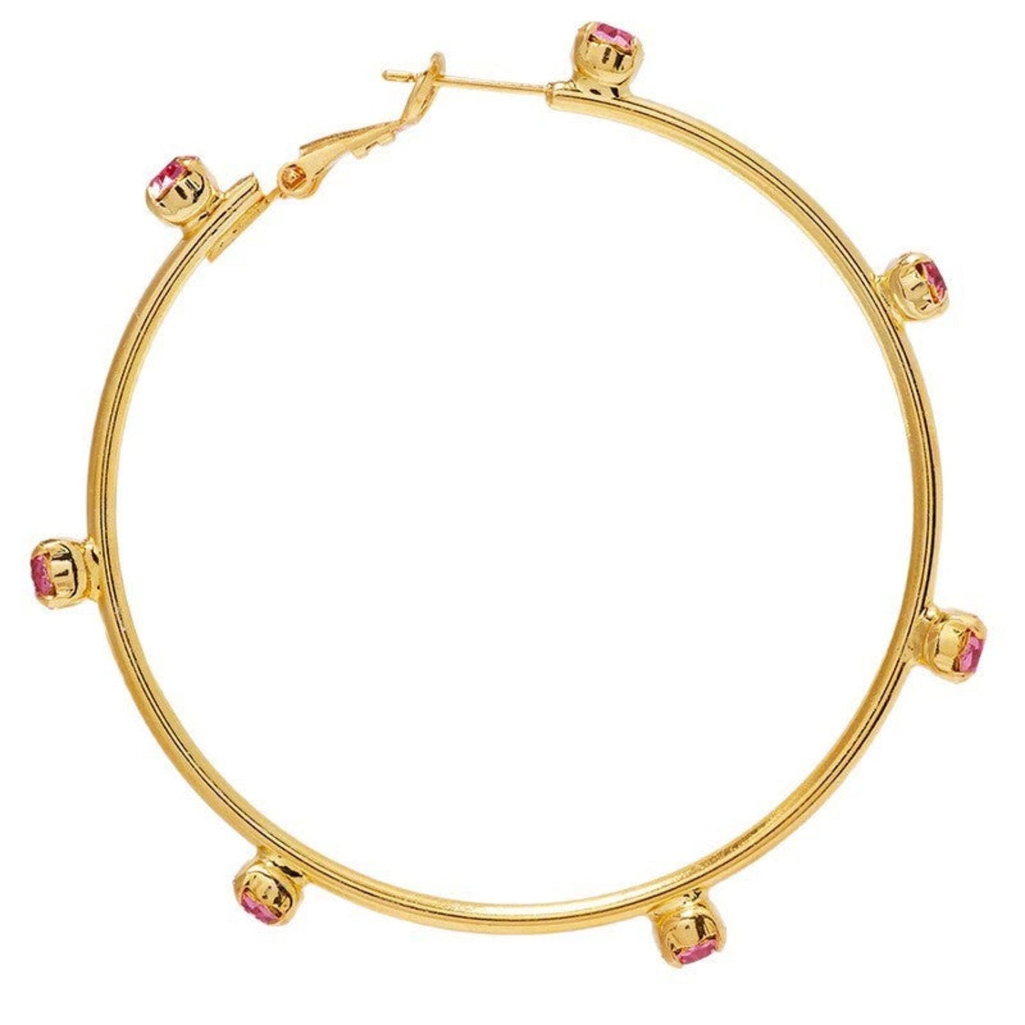 Gold Pink Crystal Hoop Earrings JLT13683