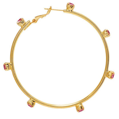 Gold Pink Crystal Hoop Earrings JLT13683