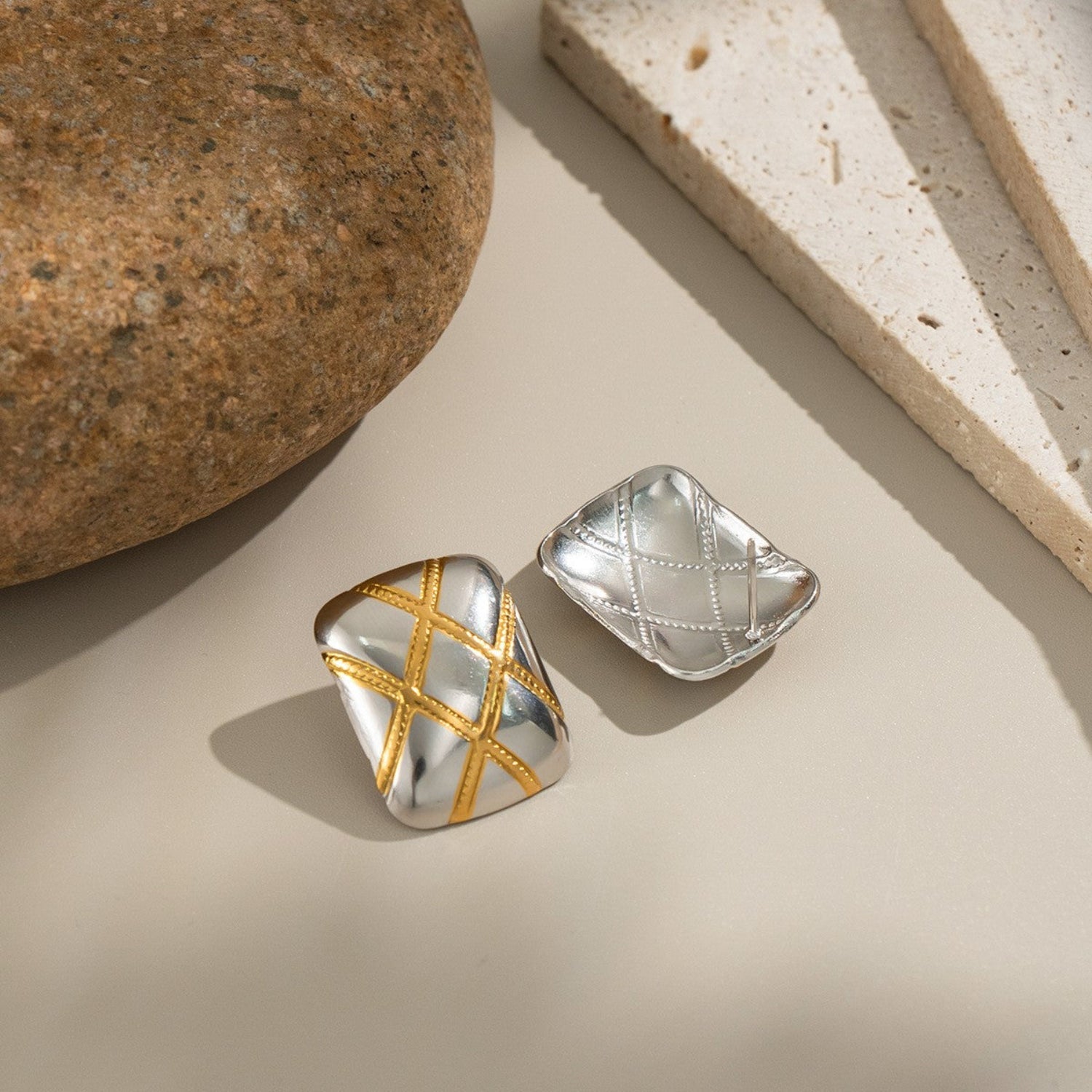 Two Tone Lattice Rectangular Studs JLT13685