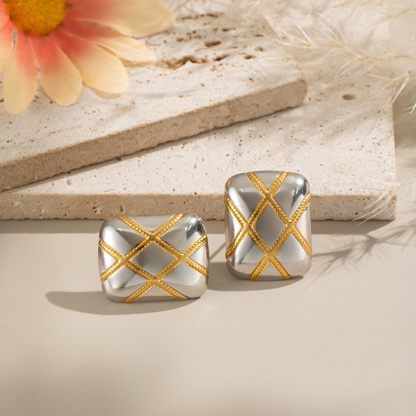 Two Tone Lattice Rectangular Studs JLT13685