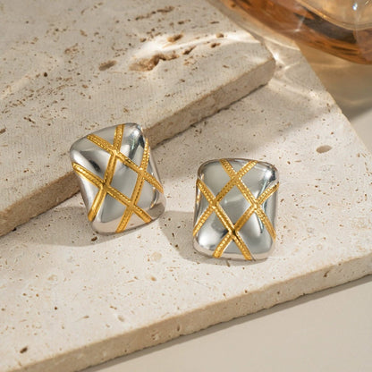Two Tone Lattice Rectangular Studs JLT13685