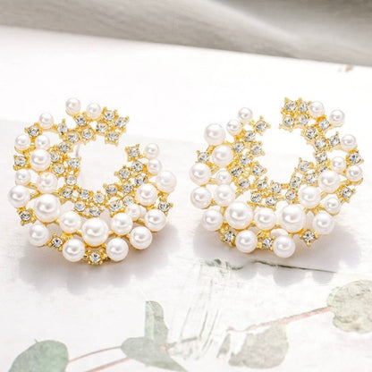 Gold Pearl and Crystal Wreath Studs JLT13686