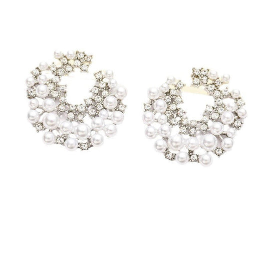 Silver Pearl and Crystal Wreath Studs JLT13687