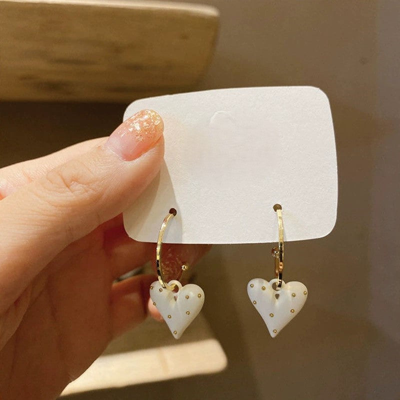 White Heart Charm Hoop Earrings JLT13695