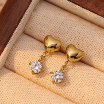 Gold Heart Crystal Drop Earrings JLT13699