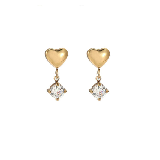 Gold Heart Crystal Drop Earrings JLT13699