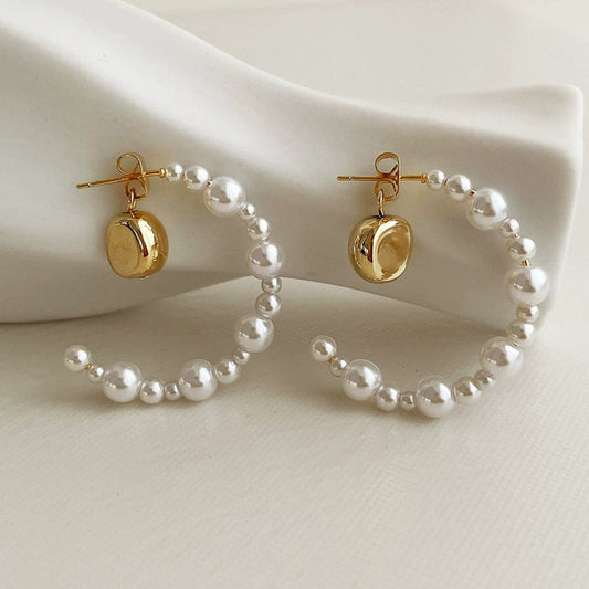 Pearl Hoop Gold Nugget Earrings JLT13703