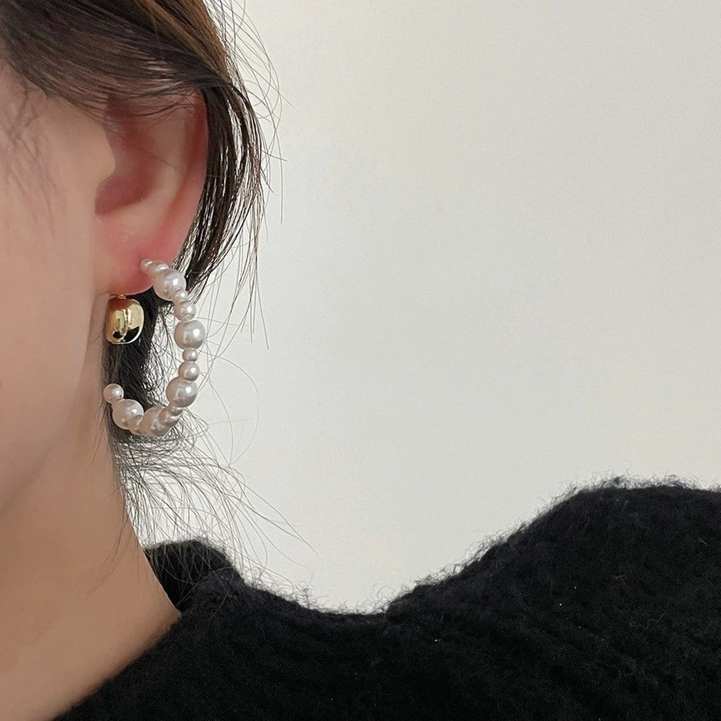 Pearl Hoop Gold Nugget Earrings JLT13703