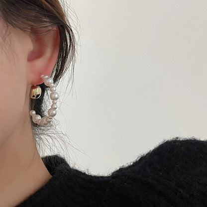 Pearl Hoop Gold Nugget Earrings JLT13703