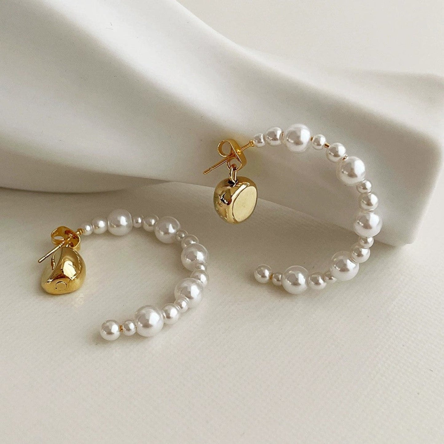 Pearl Hoop Gold Nugget Earrings JLT13703
