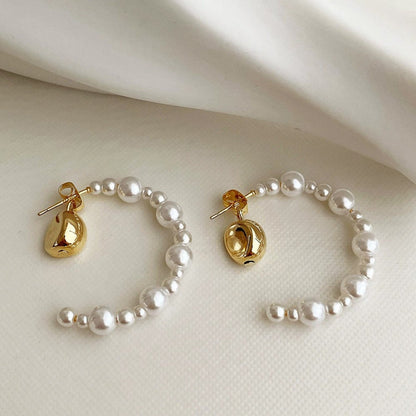Pearl Hoop Gold Nugget Earrings JLT13703