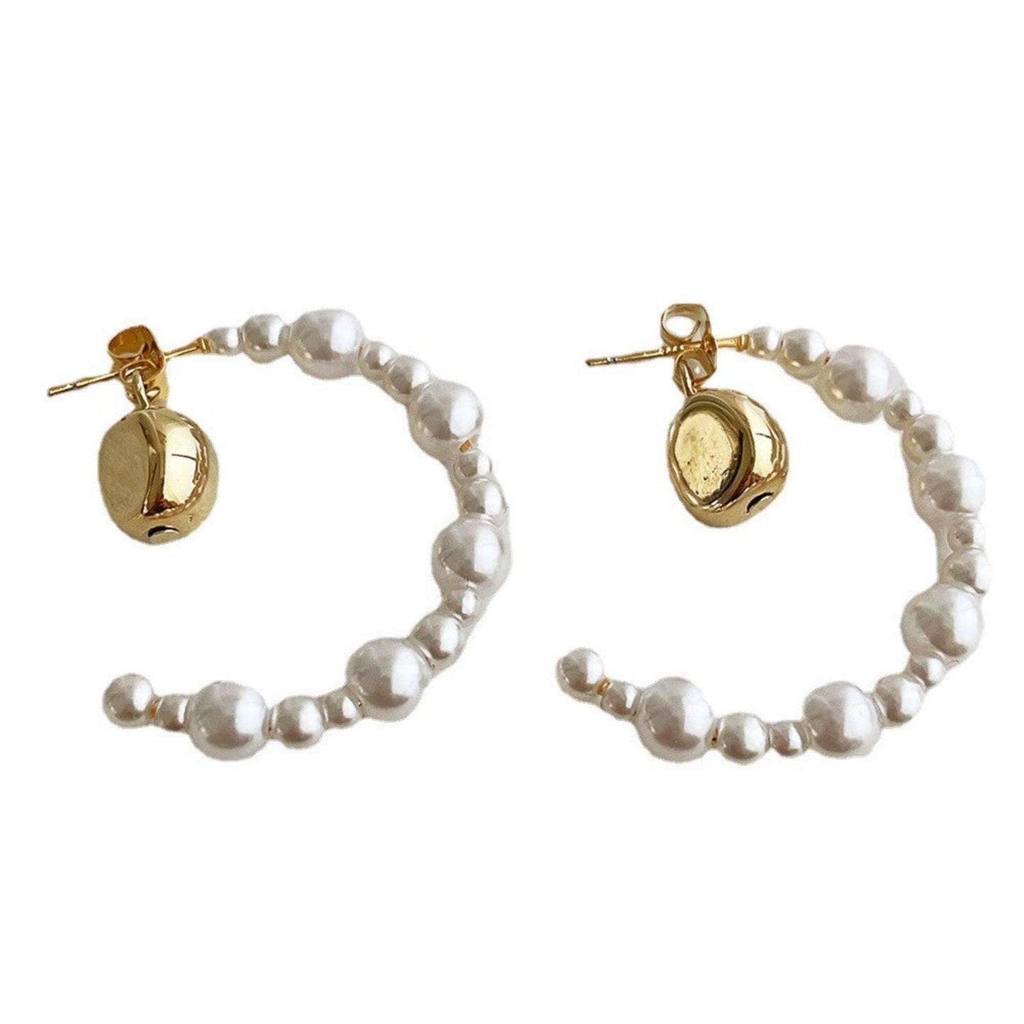 Pearl Hoop Gold Nugget Earrings JLT13703