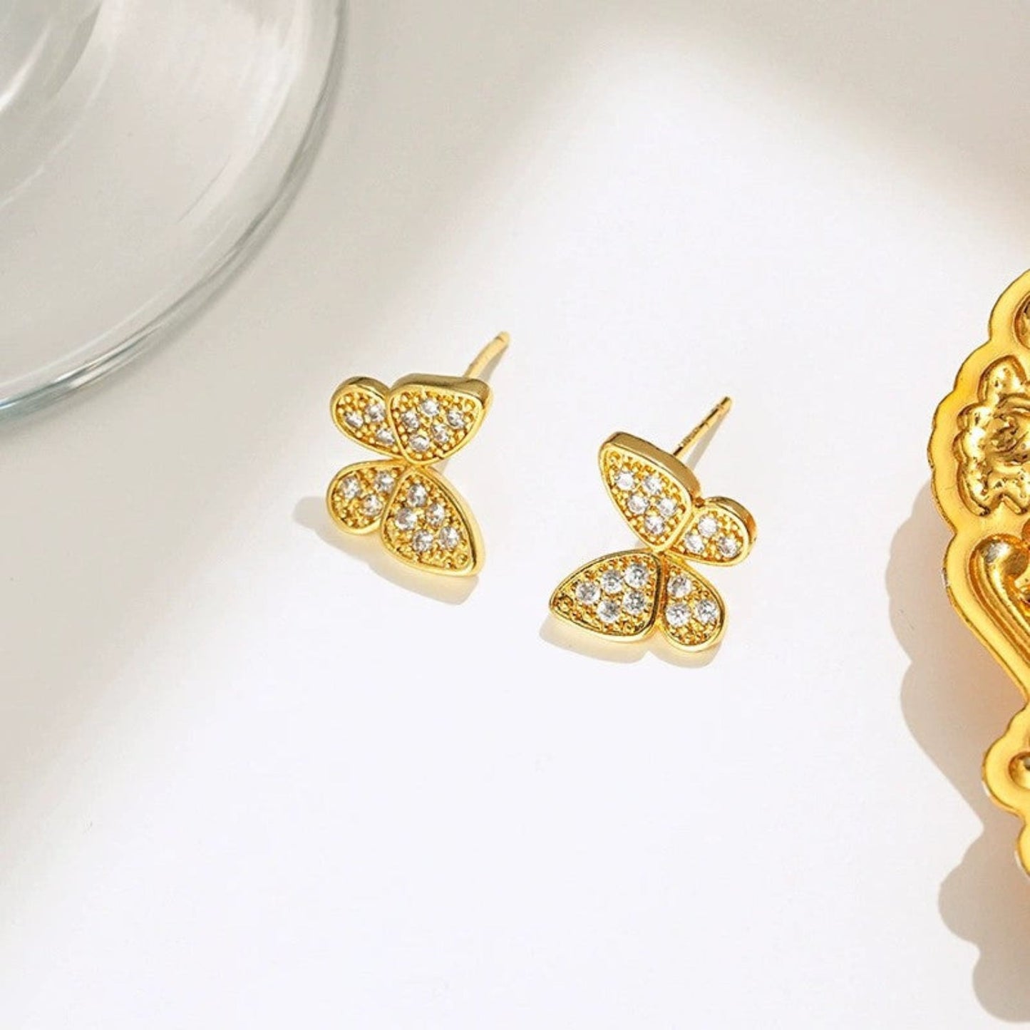 Gold Crystal Butterfly Stud Earrings JLT13723