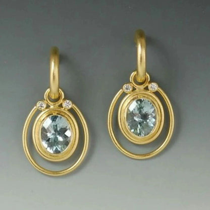 Aquamarine Halo Gold Drop Earrings JLT13728