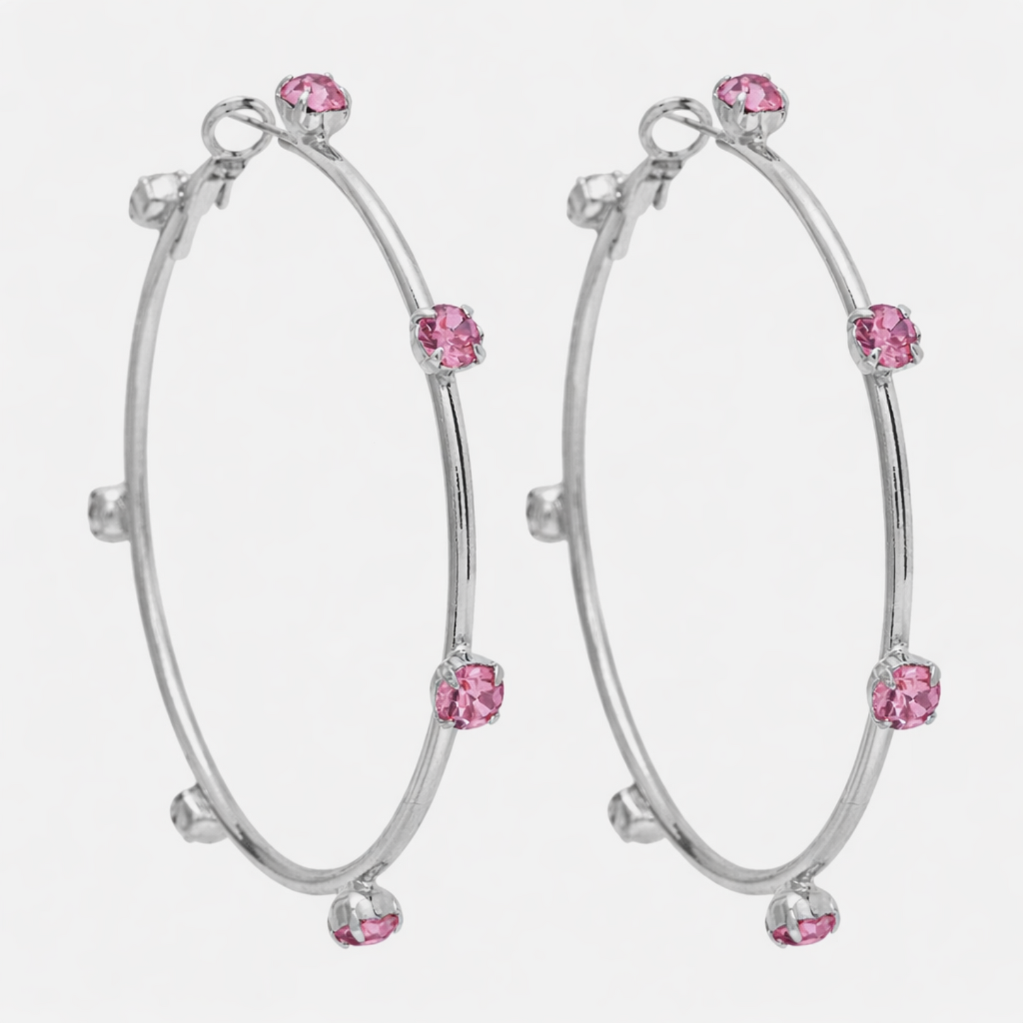 Silver Pink Crystal Hoop Earrings JLT13737