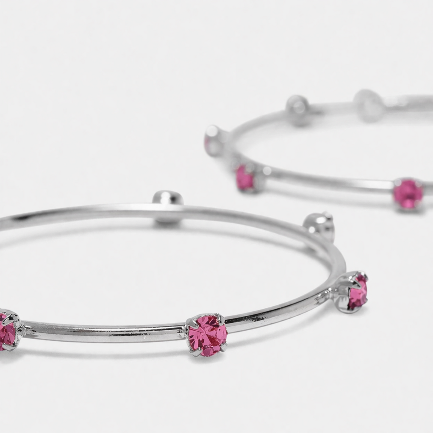 Silver Pink Crystal Hoop Earrings JLT13737