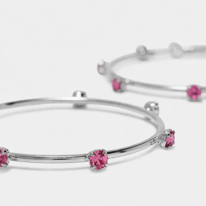 Silver Pink Crystal Hoop Earrings JLT13737