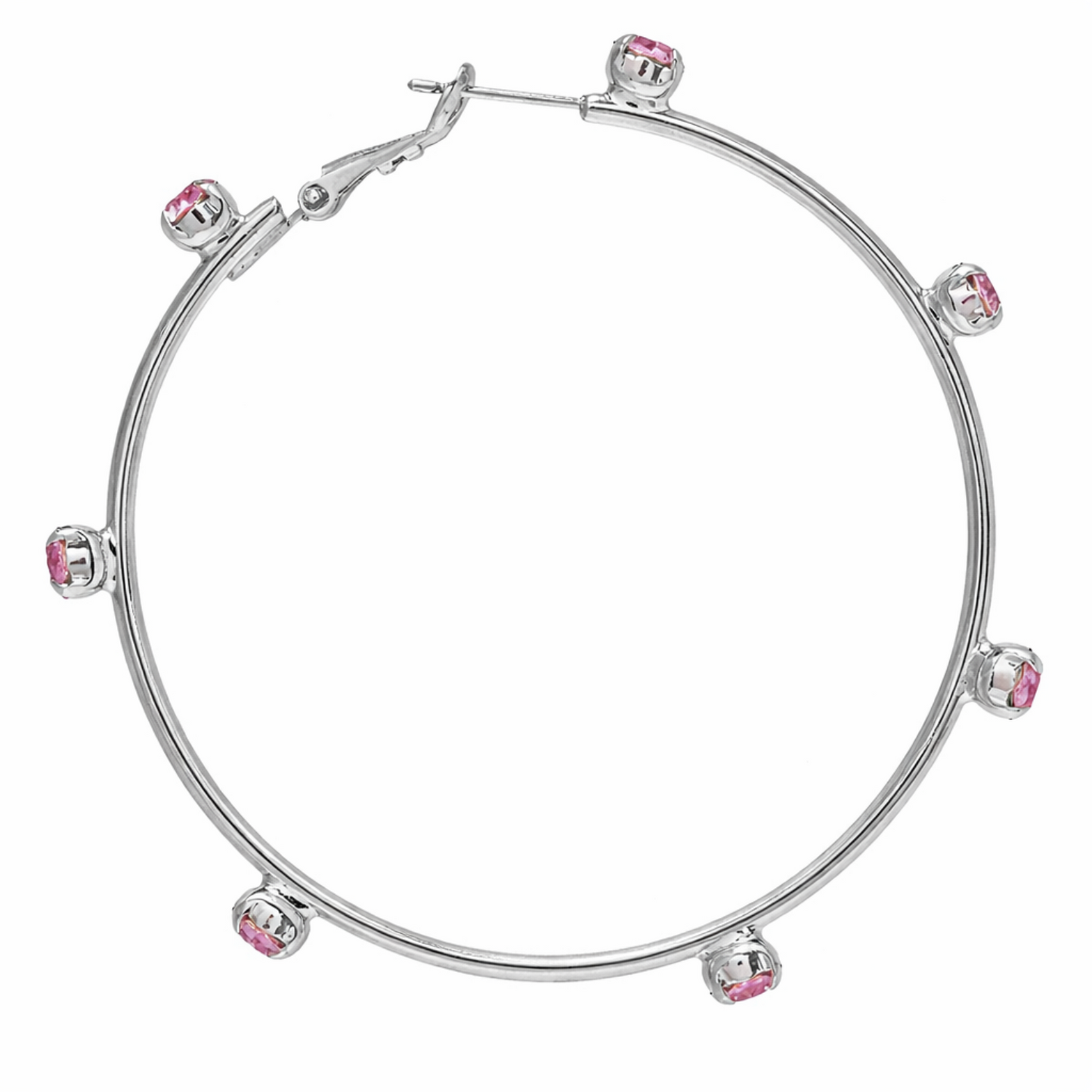 Silver Pink Crystal Hoop Earrings JLT13737