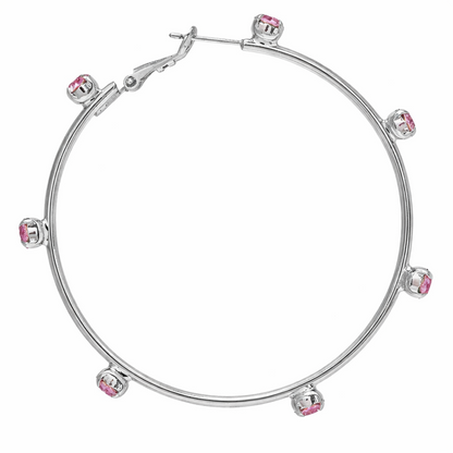 Silver Pink Crystal Hoop Earrings JLT13737