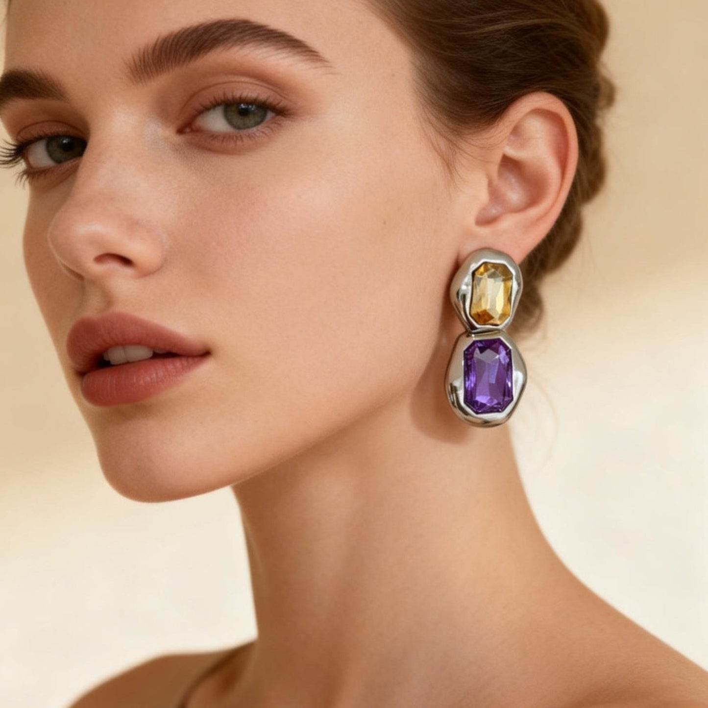 Champagne and Lavender Statement Earrings JLT13741